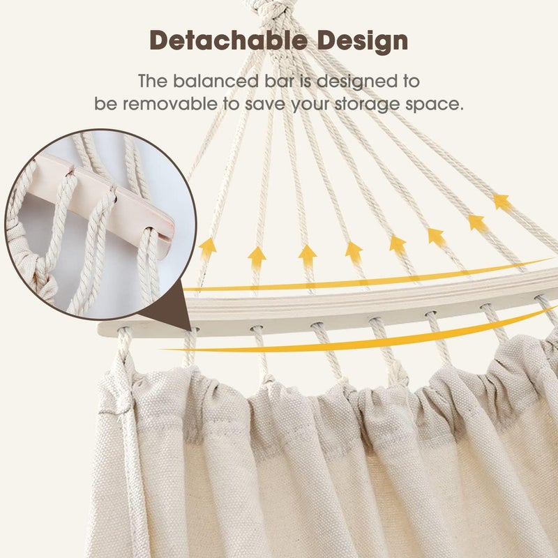 MOSFiATA Backyard Hammock with Tassels Max 500lbs Canvas Fabric Bohemian Style with Thickened Rope and Carry Bag for Outdoor, Garden, Patio, Wedding Decor (White) - Image 3